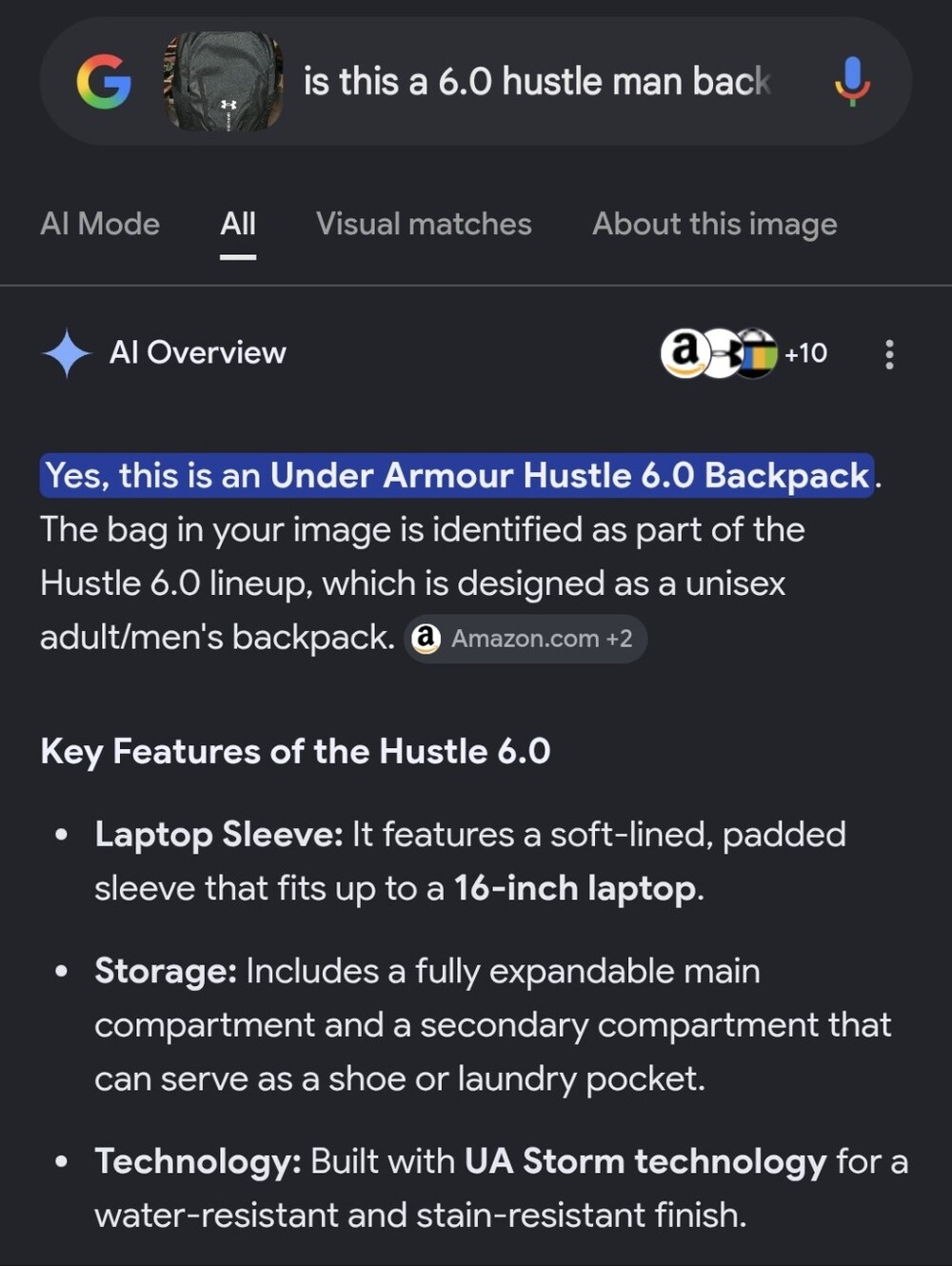Under Armour Black Backpack with White Logo - Rugged Everyday Pack - Picture 9 of 9